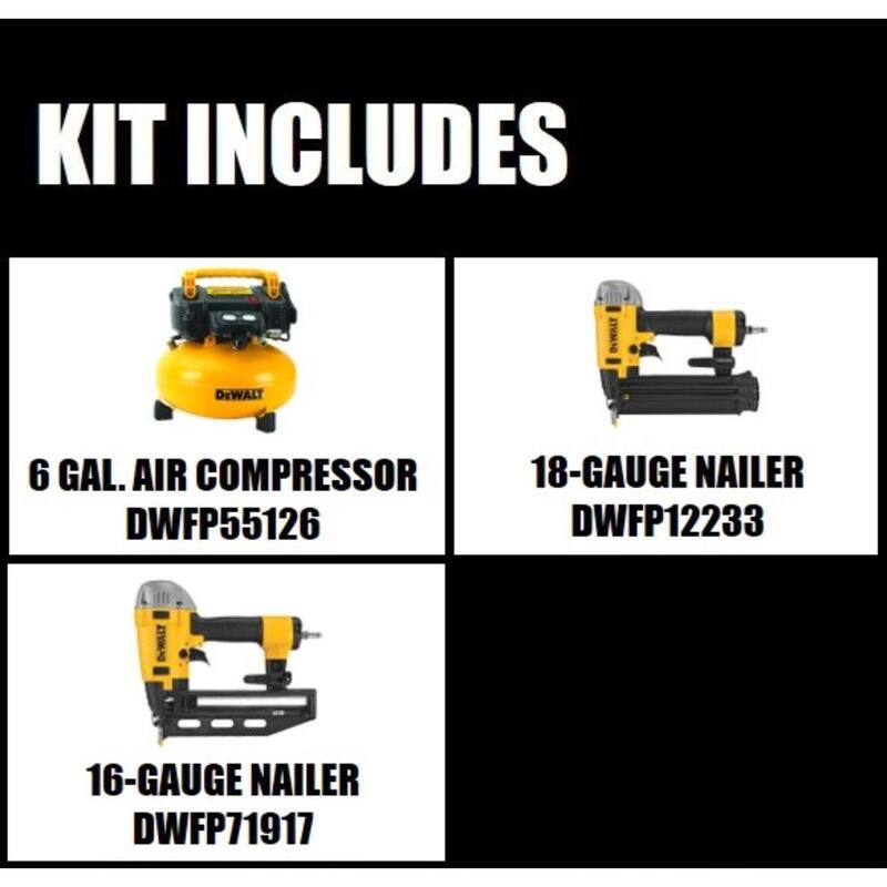 DEWALT 6 Gal. 165 PSI Portable Electric Pancake Air Compressor with 18-GA Pneumatic Corded Brad Nailer & 16-GA 2-1/2 in. Nailer - DWFP126W917233