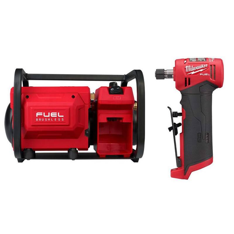 Milwaukee M18 FUEL Brushless Electric 2 Gal. Compact Cordless Quiet Air Compressor with Brushless 1/4 in. Right Angle Die Grinder - 2840-20-2485-20
