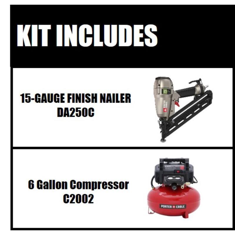 Porter-Cable 6 Gal. 150 PSI Portable Electric Air Compressor and 15-Gauge Pneumatic 2-1/2 in. Angled Finish Nailer - DA250CC2002