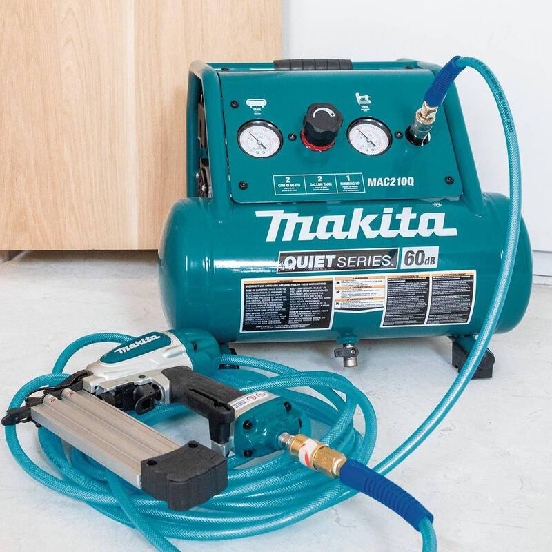 Makita Quiet Series 2 Gal. 1 HP Oil-Free Electric Air Compressor with Pneumatic 15-Gauge, 2-1/2 in. Angled Finish Nailer - MAC210Q-AF635