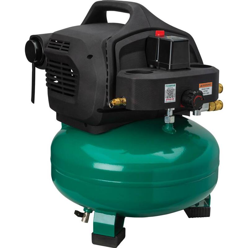 Grizzly Industrial 6 Gal., 150 Maximum PSI, Twin-Cylinder Oil Free Pancake Electric Air Compressor - T33858