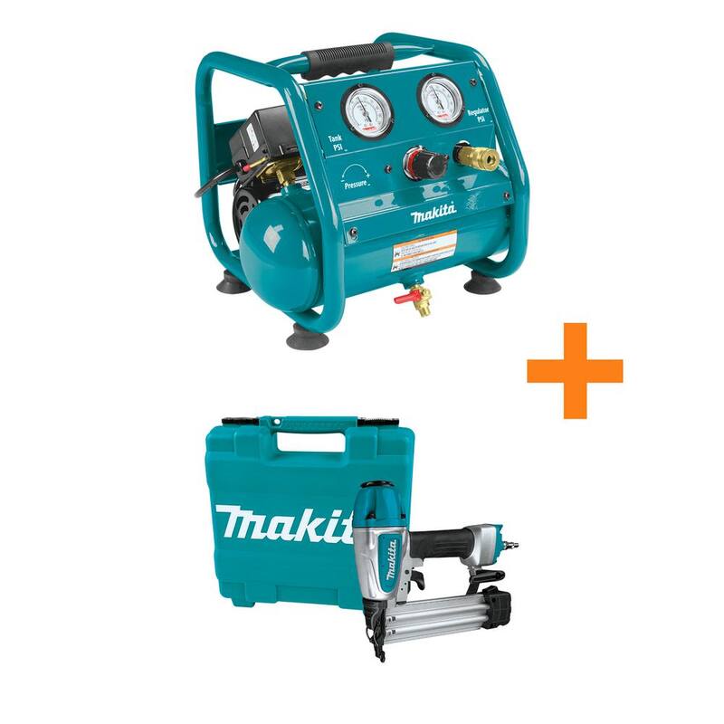 Makita 1 Gal. 125 PSI Portable Electric Compact Air Compressor with Pneumatic 2 in. 18-Gauge Brad Nailer - AC001-AF506