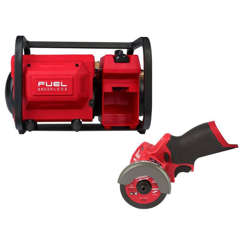 Milwaukee M18 FUEL Brushless Cordless 2 Gal. Electric Compact Quiet Air Compressor w/M12 FUEL Brushless Cordless 3 in. Cut Off Saw - 2840-20-2522-20