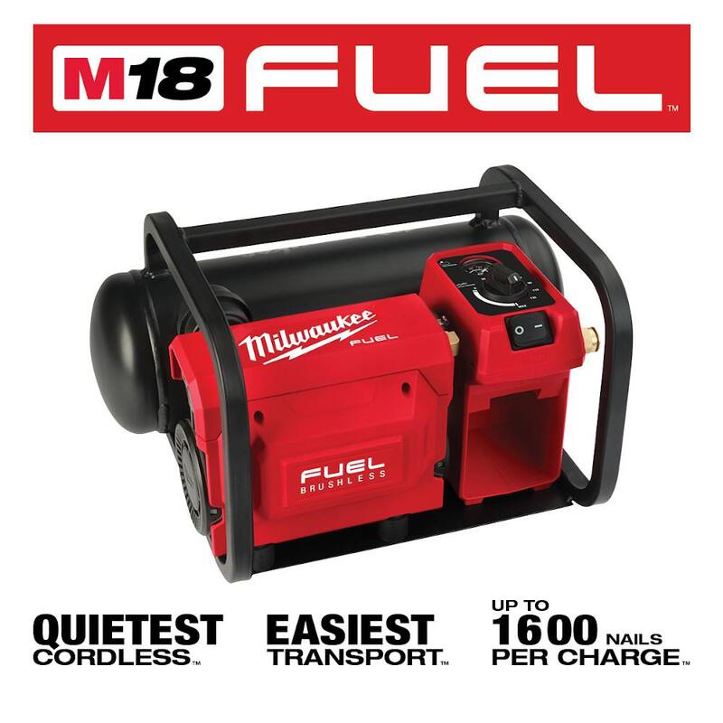 Milwaukee M18 FUEL Brushless Cordless 2 Gal. Electric Compact Quiet Air Compressor w/M12 FUEL Brushless Cordless 3 in. Cut Off Saw - 2840-20-2522-20