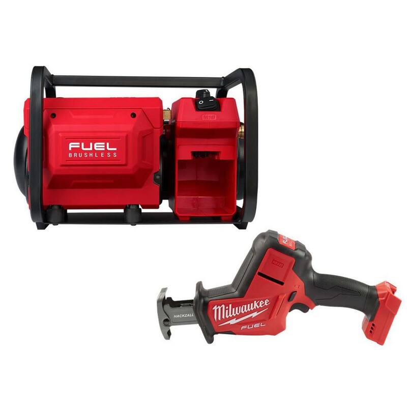 Milwaukee M18 FUEL Brushless Cordless 2 Gal Electric Compact Quiet Air Compressor w/M18 Brushless HACKZALL Reciprocating Saw - 2840-20-2719-20