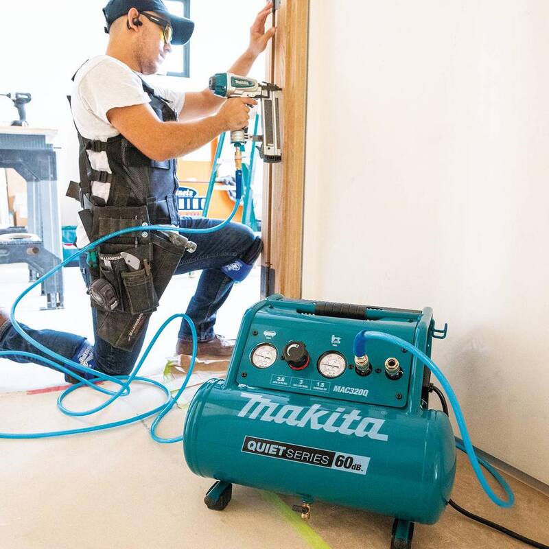 Makita 3 Gal. Quiet Series 1.5 HP, Oil-Free, Electric Air Compressor with 15-Gauge, 2.5 in. Angled Finish Nailer - MAC320Q-AF635