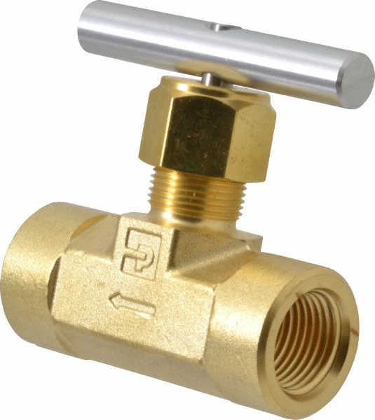 Parker Needle Valve: Round Handle, Straight, 1/2" Pipe, Compression x Compression End, Stainless Steel Body, Polytetrafluoroethylene Seal - 8Z-V8LN-SS