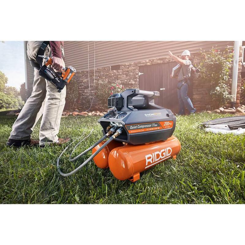 RIDGID 4.5 Gal. Portable Electric Quiet Air Compressor with 21-Degree 3-1/2 in. Round Head Framing Nailer - OF45200SS-R350RHF