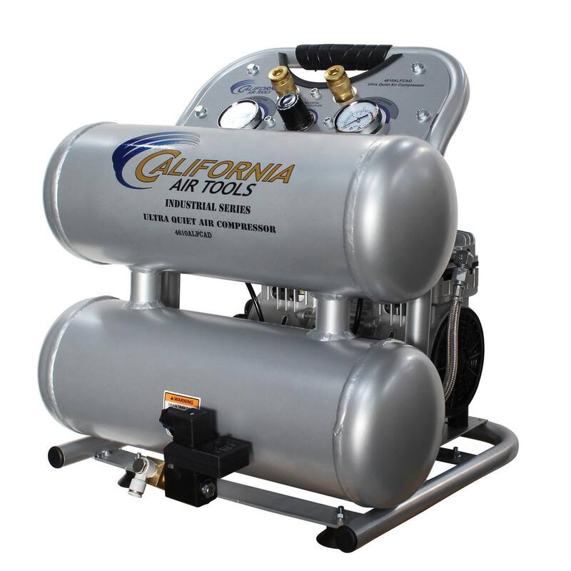 California Air Tools 4610ALFCAD Ultra Quiet Oil-Free 1.0 HP 4.6 Gal. 125 PSI Aluminum Twin Tank Electric Air Compressor with Auto Drain - CAT-4610ALFCAD