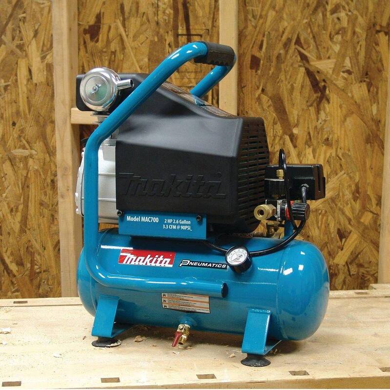 Makita 2.6 Gal. 2 HP Portable Electrical Hot Dog Air Compressor with Pneumatic 2 in. 18-Gauge Brad Nailer - MAC700-AF506