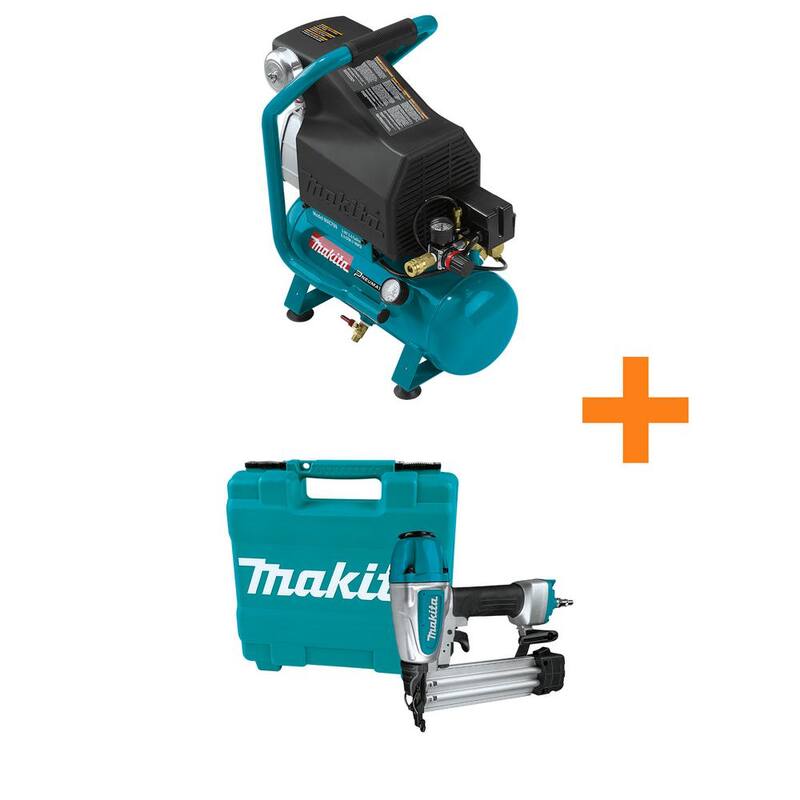 Makita 2.6 Gal. 2 HP Portable Electrical Hot Dog Air Compressor with Pneumatic 2 in. 18-Gauge Brad Nailer - MAC700-AF506