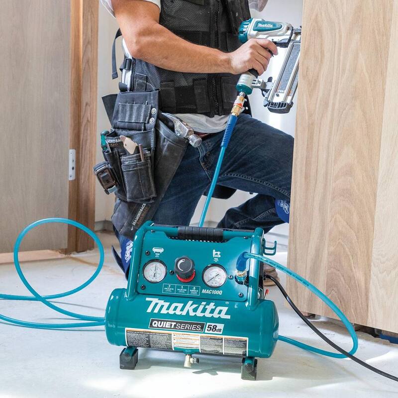 Makita 1 Gal. Quiet Series 0.5 HP Compact Oil-Free Electric Air Compressor with Pneumatic 2 in. 18-Gauge Brad Nailer - MAC100Q-AF506