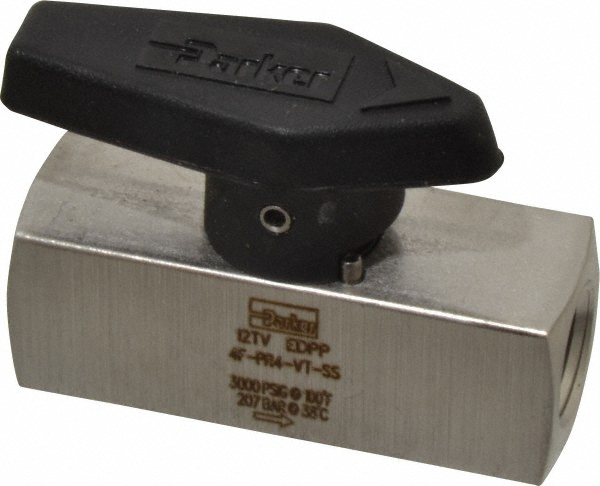 Parker 1/4" Pipe, 3,000 psi WOG Rating, 316 Stainless Steel, Inline, One Way Instrumentation Plug Valve - 4F-PR4-VT-SS