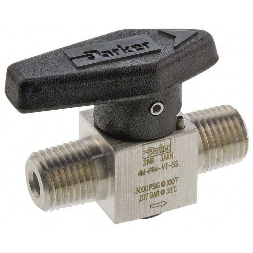 Parker 1/4" Pipe, 3,000 psi WOG Rating, 316 Stainless Steel, Inline, One Way Instrumentation Plug Valve - 4F-PR4-VT-SS