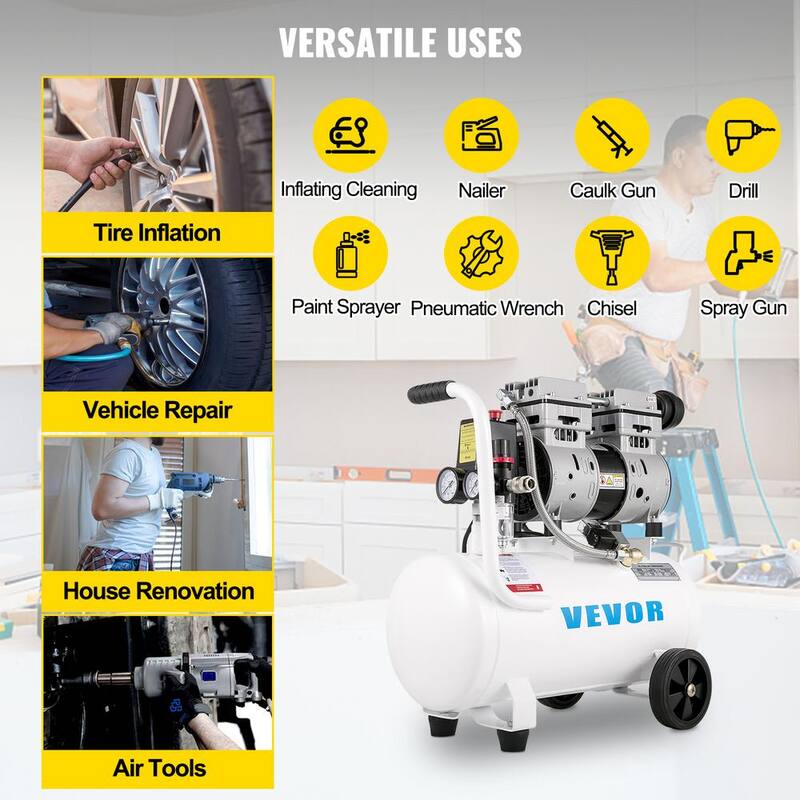 VEVOR 6.6 Gal. 115 PSI Portable Electric Air Compressor 1 HP Oil Free Steel Tank 750 Watt Pancake for Home Tire Inflation - WSKYJ750-25L00001V1