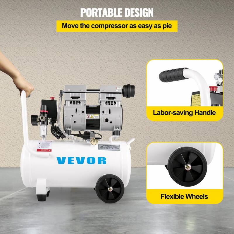 VEVOR 6.6 Gal. 115 PSI Portable Electric Air Compressor 1 HP Oil Free Steel Tank 750 Watt Pancake for Home Tire Inflation - WSKYJ750-25L00001V1