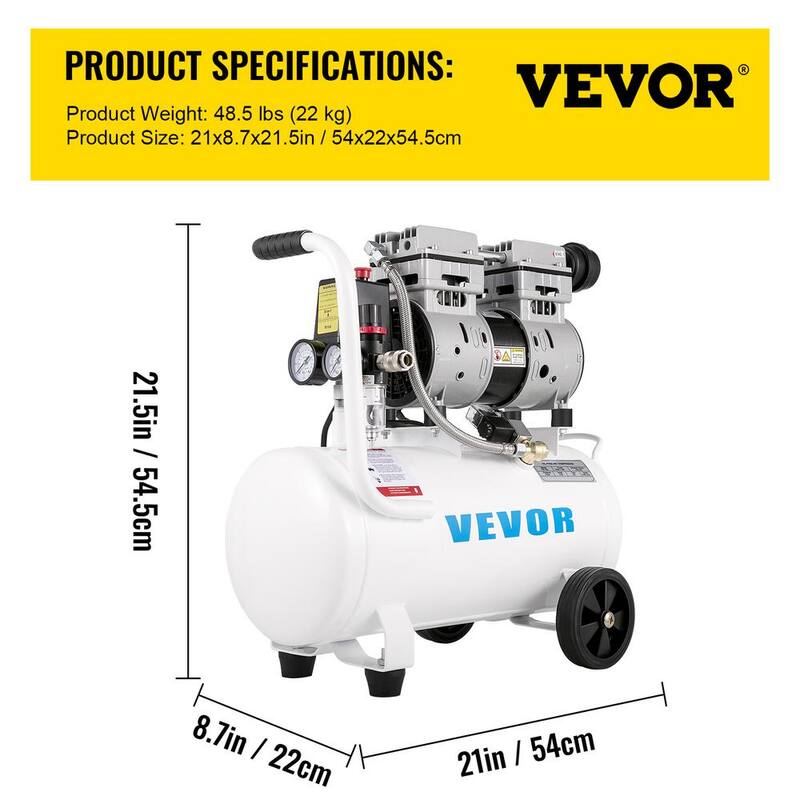 VEVOR 6.6 Gal. 115 PSI Portable Electric Air Compressor 1 HP Oil Free Steel Tank 750 Watt Pancake for Home Tire Inflation - WSKYJ750-25L00001V1