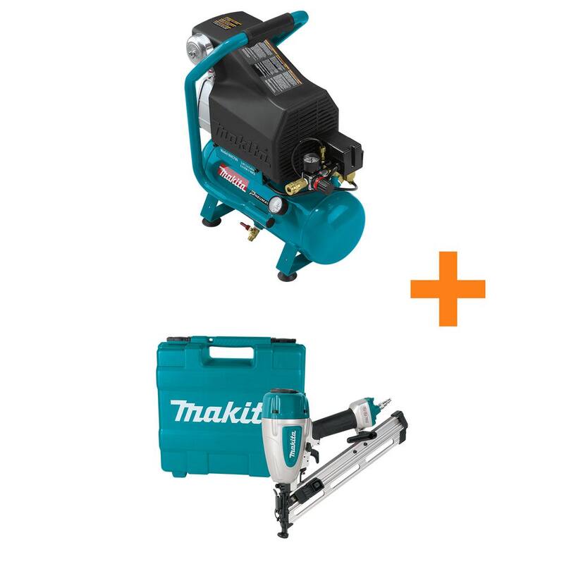 Makita 2.6 Gal. 2 HP Portable Electrical Hot Dog Air Compressor with Pneumatic 15-Gauge, 2.5 in. Angled Finish Nailer - MAC700-AF635