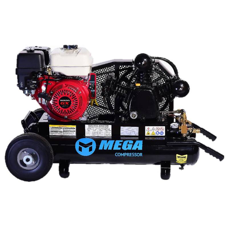 Mega Compressor 10 Gal. 9 HP 175 PSI Portable Dual Wheeled Gas Air Compressor - MP-9010HGE