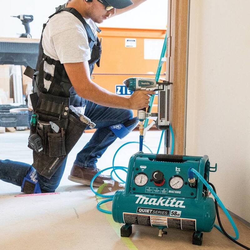 Makita Quiet Series 1 Gal. 1/2 HP Compact, Oil-Free, Electric Air Compressor w/ 15-Gauge, 2-1/2in. Angled Finish Nailer - MAC100Q-AF635