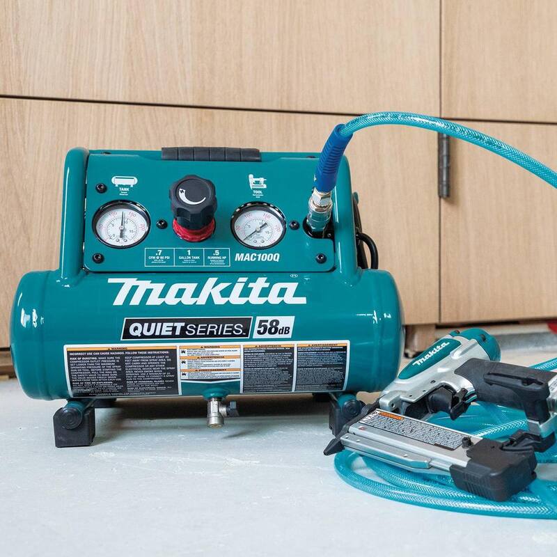 Makita Quiet Series 1 Gal. 1/2 HP Compact, Oil-Free, Electric Air Compressor w/ 15-Gauge, 2-1/2in. Angled Finish Nailer - MAC100Q-AF635
