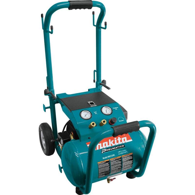Makita 5.2 Gal. 3.0 HP Electric Single Tank Air Compressor with 15 Degree 1-3/4 in. Pneumatic Coil Roofing Nailer - MAC5200-AN454