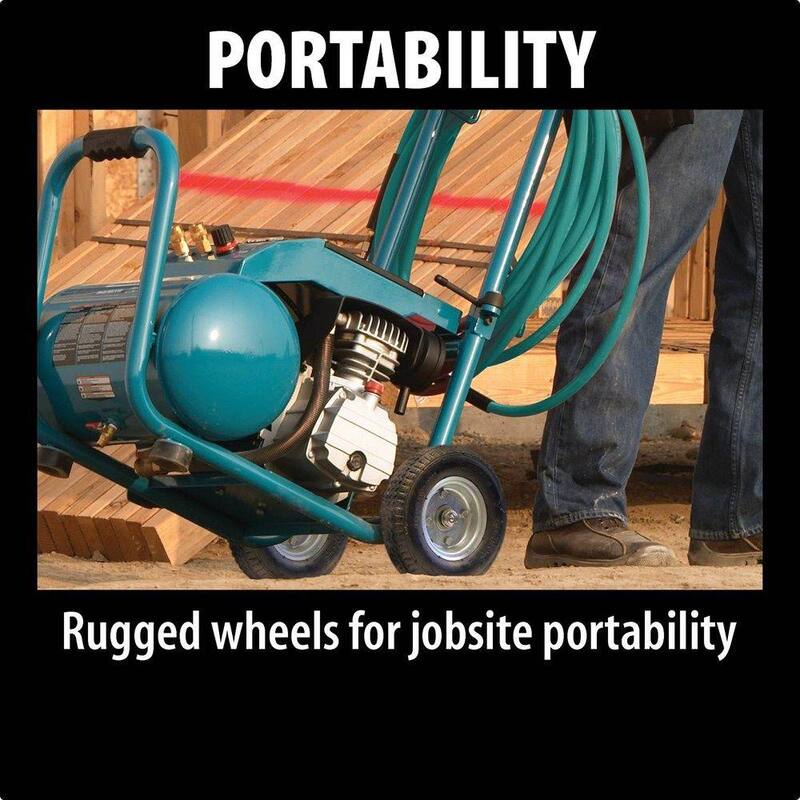 Makita 5.2 Gal. 3.0 HP Electric Single Tank Air Compressor with 15 Degree 1-3/4 in. Pneumatic Coil Roofing Nailer - MAC5200-AN454