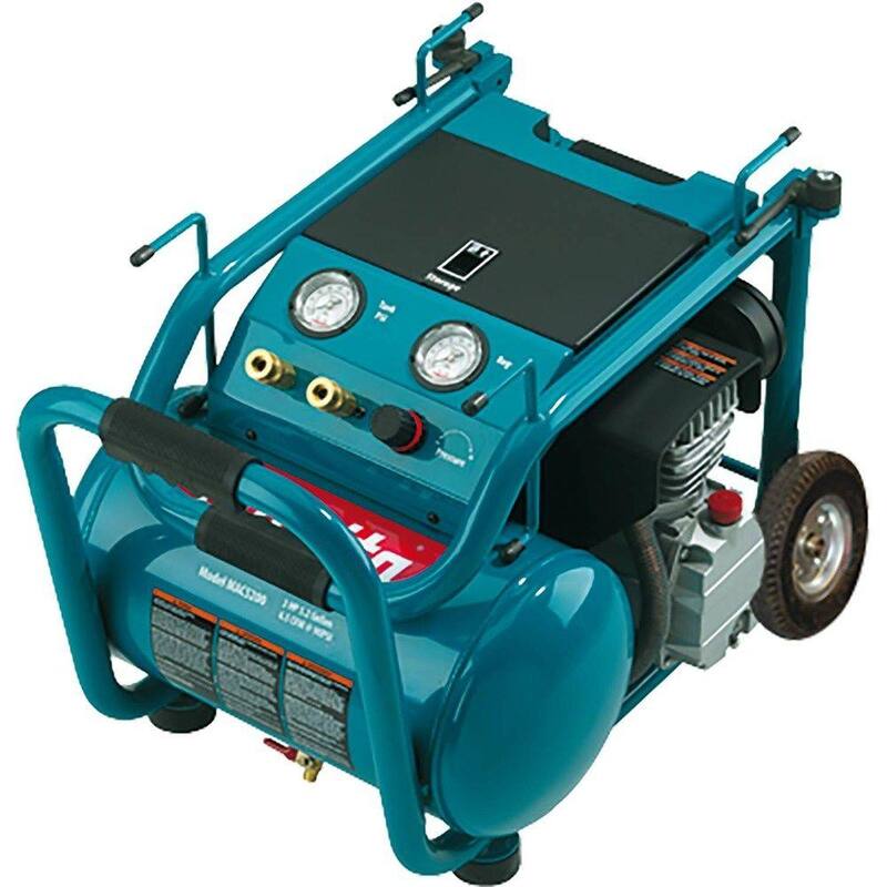 Makita 5.2 Gal. 3.0 HP Electric Single Tank Air Compressor with 15 Degree 1-3/4 in. Pneumatic Coil Roofing Nailer - MAC5200-AN454