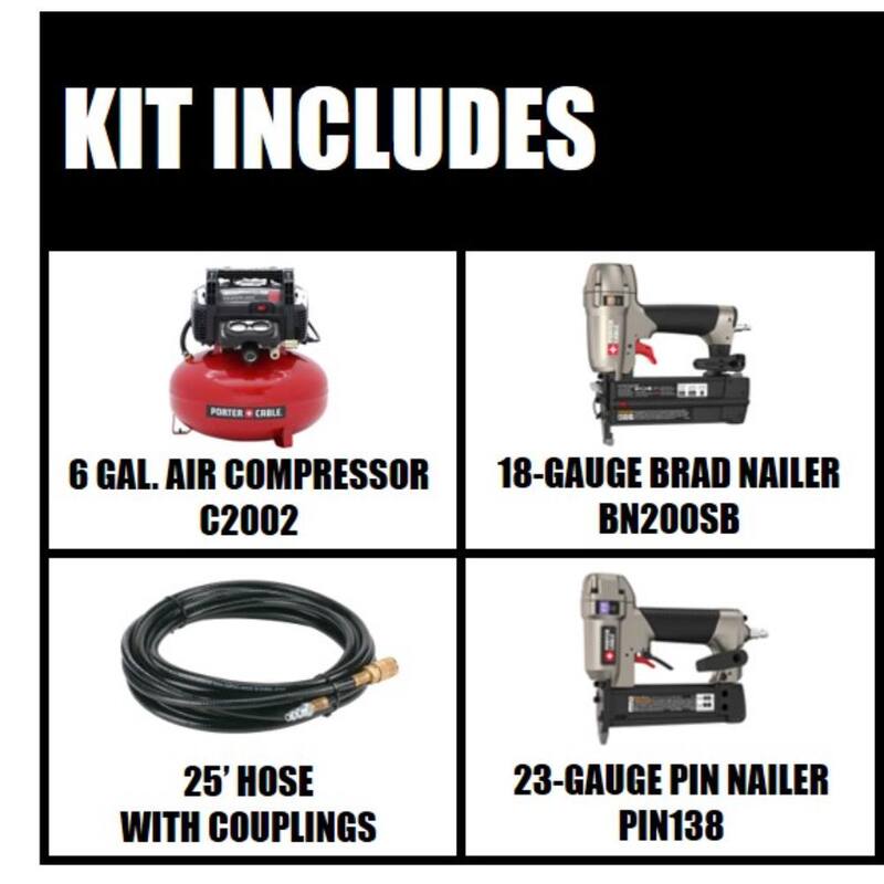 Porter-Cable 6 Gal. 150 PSI Portable Electric Air Compressor, 18-Gauge Brad Nailer and 23-Gauge 1-3/8 in. Pin Nailer - PCFP12236PIN138