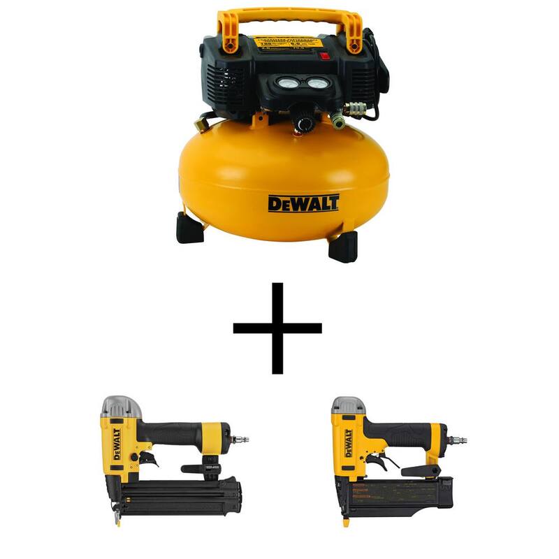 DEWALT 6 Gal. 165 PSI Portable Electric Pancake Air Compressor, 18GA Pneumatic Corded Brad Nailer, and 23GA 2 in. Pin Nailer - DWFP126W23350K