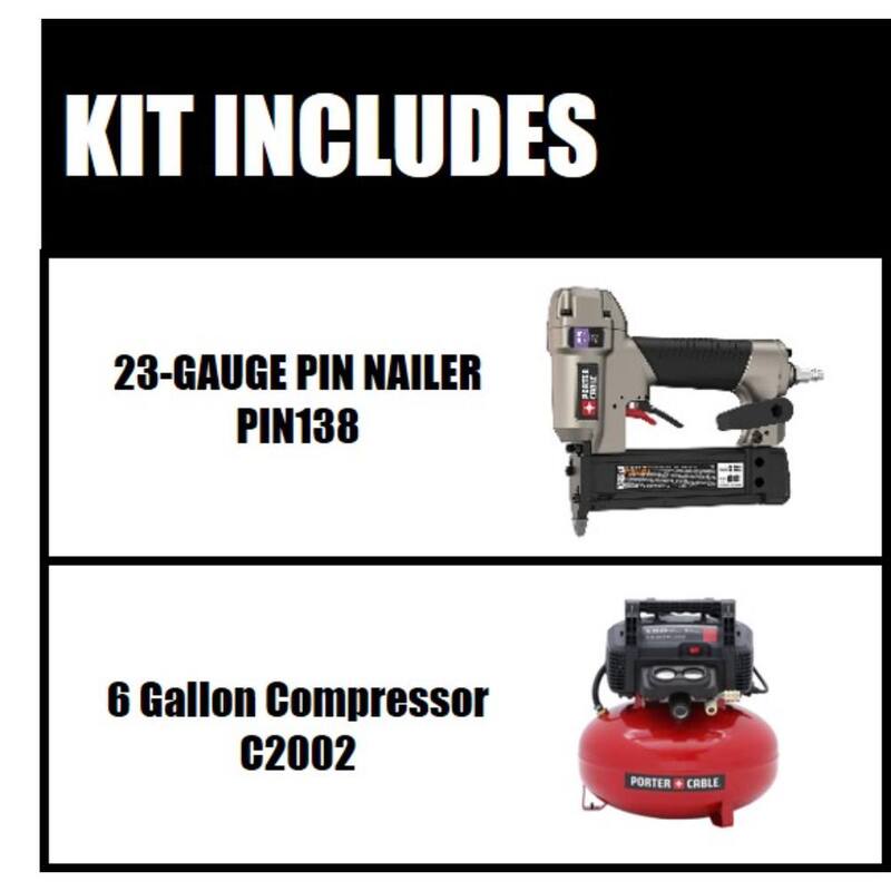 Porter-Cable 6 Gal. 150 PSI Portable Electric Air Compressor and Pneumatic 23-Gauge 1-3/8 in. Pin Nailer - PIN138C2002