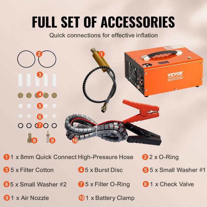 VEVOR PCP Air Rifle Pump 0.4 Gal. 4500 Psi Portable Electric Pancake Air Compressor Auto-stop with Built-in Adapter LED Light - GYDQBZT0000000001V1