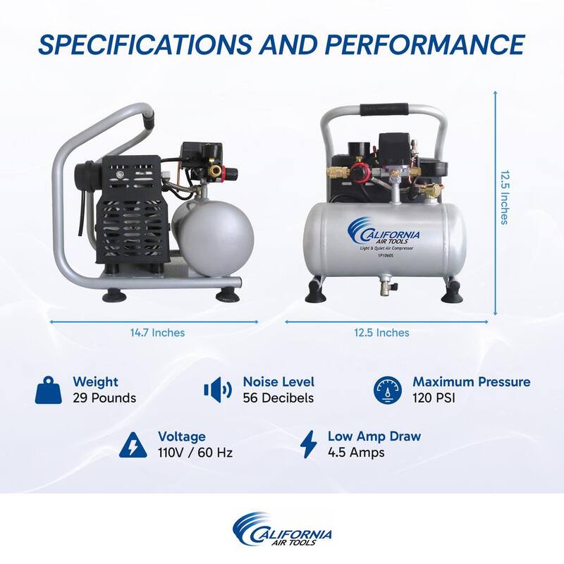 California Air Tools 1.0 Gal. Light and Quiet Steel Tank Electric Portable Air Compressor - 1P1060S