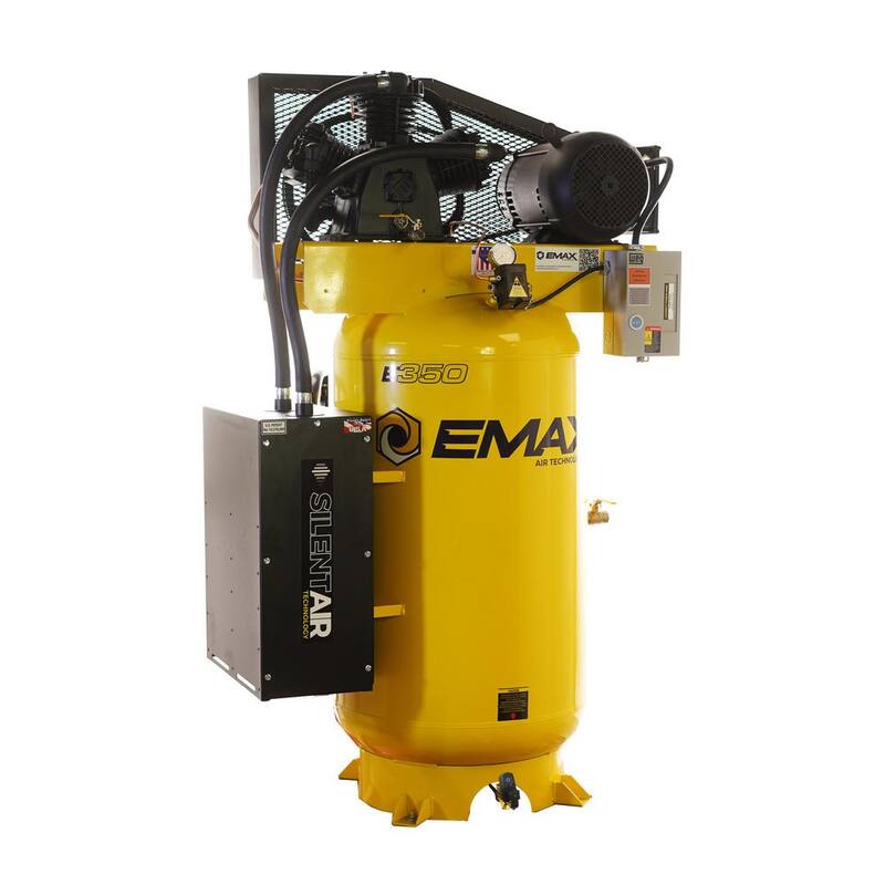 EMAX 80 Gal. 7.5 HP 3-Cylinder 1-Phase 175 PSI Silent Air Electric Air Compressor with Isolator Pads and Auto Drain - HES07V080Y1
