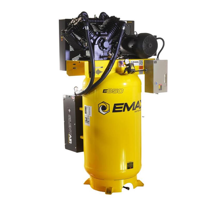 EMAX 80 Gal. 10 HP V4 1-Phase Silent Air 175 PSI Electric Air Compressor with Isolator Pads and Auto Drain - HES10V080V1