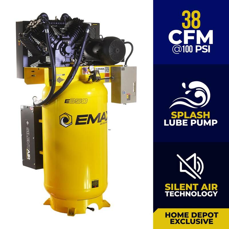 EMAX 80 Gal. 10 HP V4 1-Phase Silent Air 175 PSI Electric Air Compressor with Isolator Pads and Auto Drain - HES10V080V1