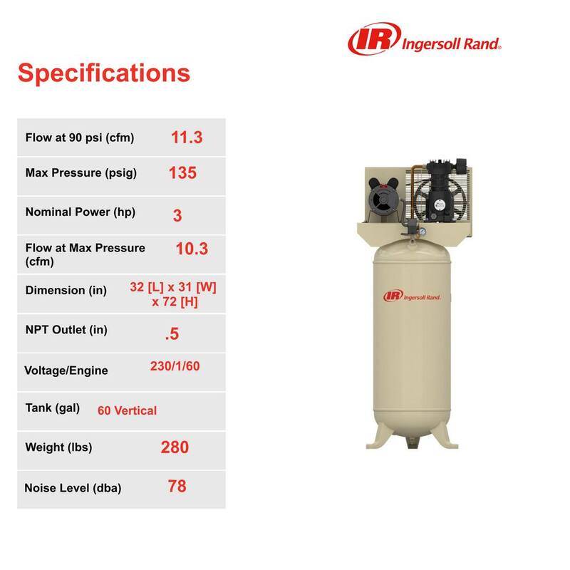 Ingersoll Rand 60 Gal, 3 HP Single Stage Stationary Electric Compressor - SS3L3