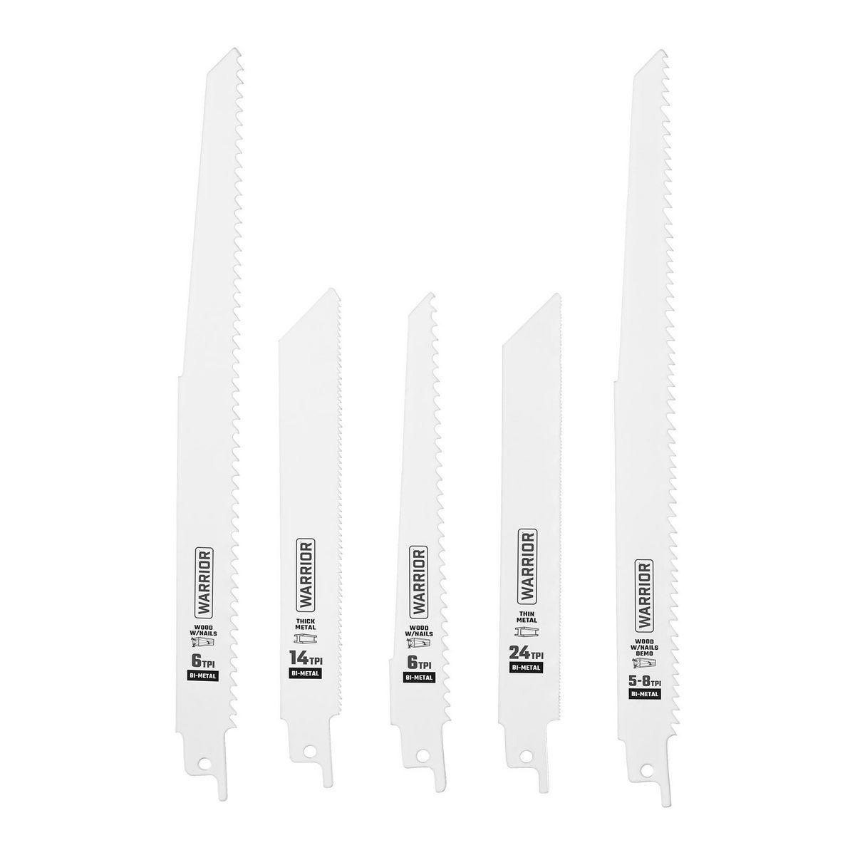 Conjunto de hojas de sierra reciproca bimetálicas de uso general Warrior de 6 pulgadas y 9 pulgadas, 15 piezas - 68043