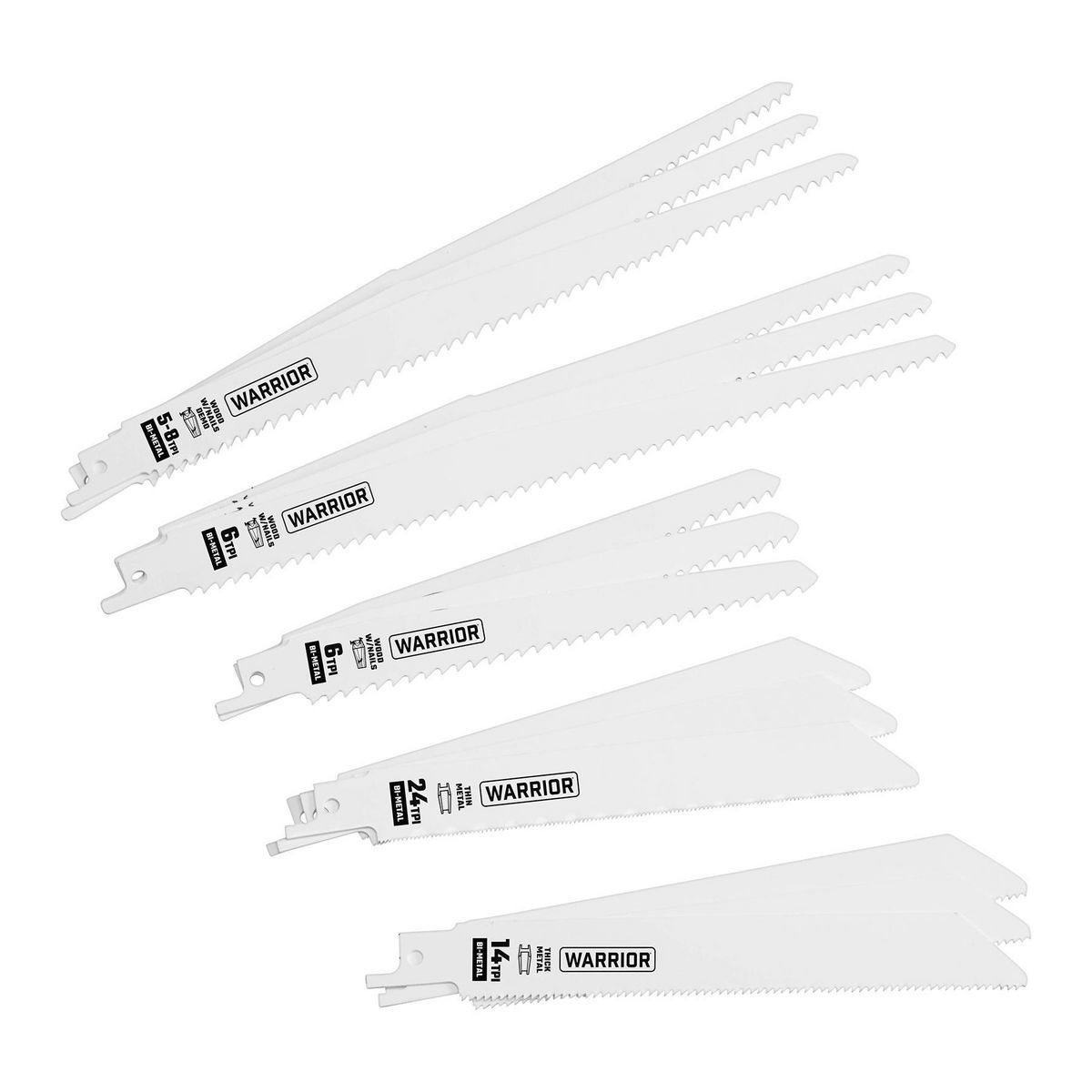Conjunto de hojas de sierra reciproca bimetálicas de uso general Warrior de 6 pulgadas y 9 pulgadas, 15 piezas - 68043