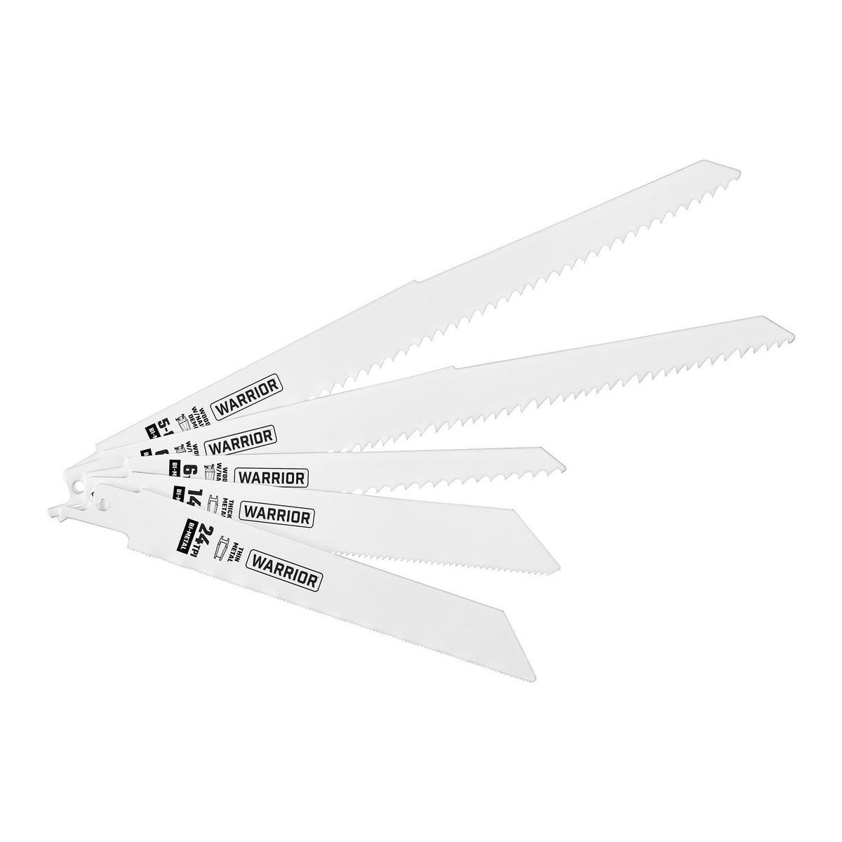 Conjunto de hojas de sierra reciproca bimetálicas de uso general Warrior de 6 pulgadas y 9 pulgadas, 15 piezas - 68043