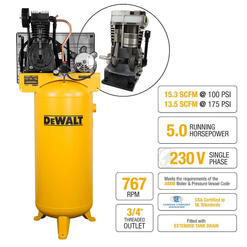 DEWALT 60 Gal. 175 PSI Two Stage Stationary Electric Air Compressor - DXCMV5076055