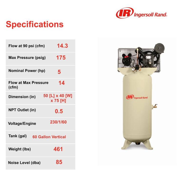 Ingersoll Rand Type 30 Reciprocating 60 Gal. 5 HP Electric 230-Volt Single Phase Air Compressor - 2340L5-V