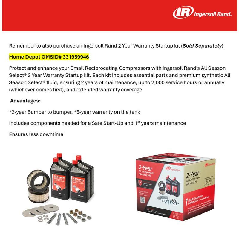 Ingersoll Rand Type 30 Reciprocating 60 Gal. 5 HP Electric 230-Volt Single Phase Air Compressor - 2340L5-V