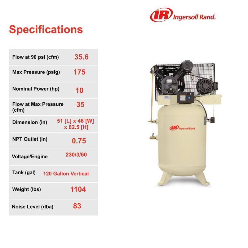 Ingersoll Rand Type 30 Reciprocating 120 Gal. 10 HP Electric 230-Volt 3 Phase Air Compressor - 2545K10-V