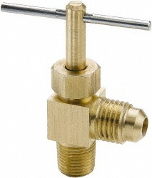 Parker Needle Valve: Angled, 3/8 x 1/4" Pipe, Flare to Male Pipe End, Brass Body - NV101F-6-4