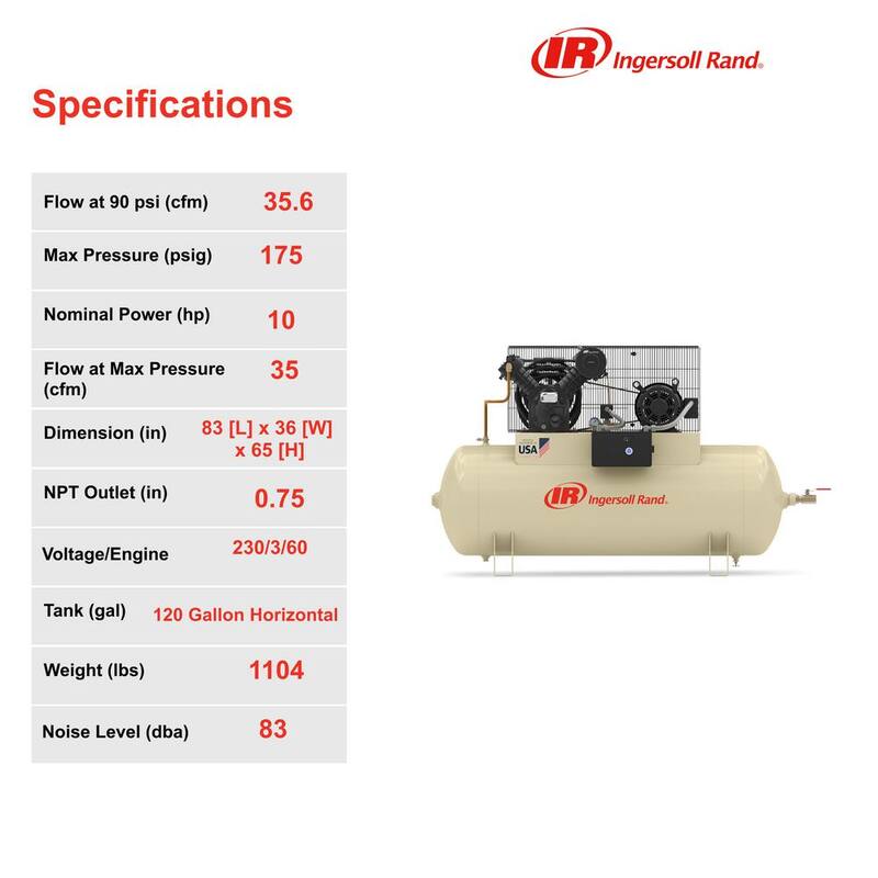 Ingersoll Rand Type 30 Reciprocating 120 Gal. 10 HP Electric 230-Volt 3 Phase Air Compressor - 2545E10-V