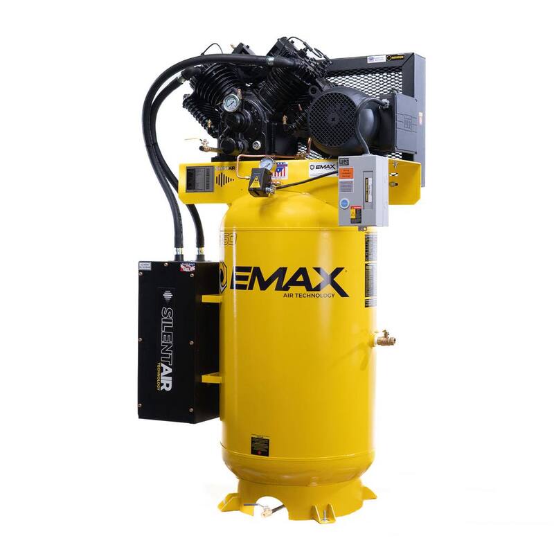 EMAX Silent Air Industrial E350 Series 80 Gal. 175 psi 7.5 HP 31 CFM 1-Phase 2-Stage Stationary Electric Air Compressor - HS07V080V1