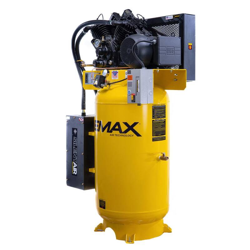 EMAX Silent Air Industrial E350 Series 80 Gal. 175 psi 7.5 HP 31 CFM 1-Phase 2-Stage Stationary Electric Air Compressor - HS07V080V1