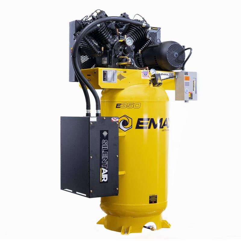 EMAX Silent Air Industrial E350 Series 80 Gal. 175 psi 7.5 HP 31 CFM 1-Phase 2-Stage Stationary Electric Air Compressor - HS07V080V1