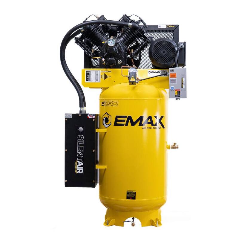 EMAX Silent Air Industrial E350 Series 80 Gal. 175 psi 7.5 HP 31 CFM 1-Phase 2-Stage Stationary Electric Air Compressor - HS07V080V1